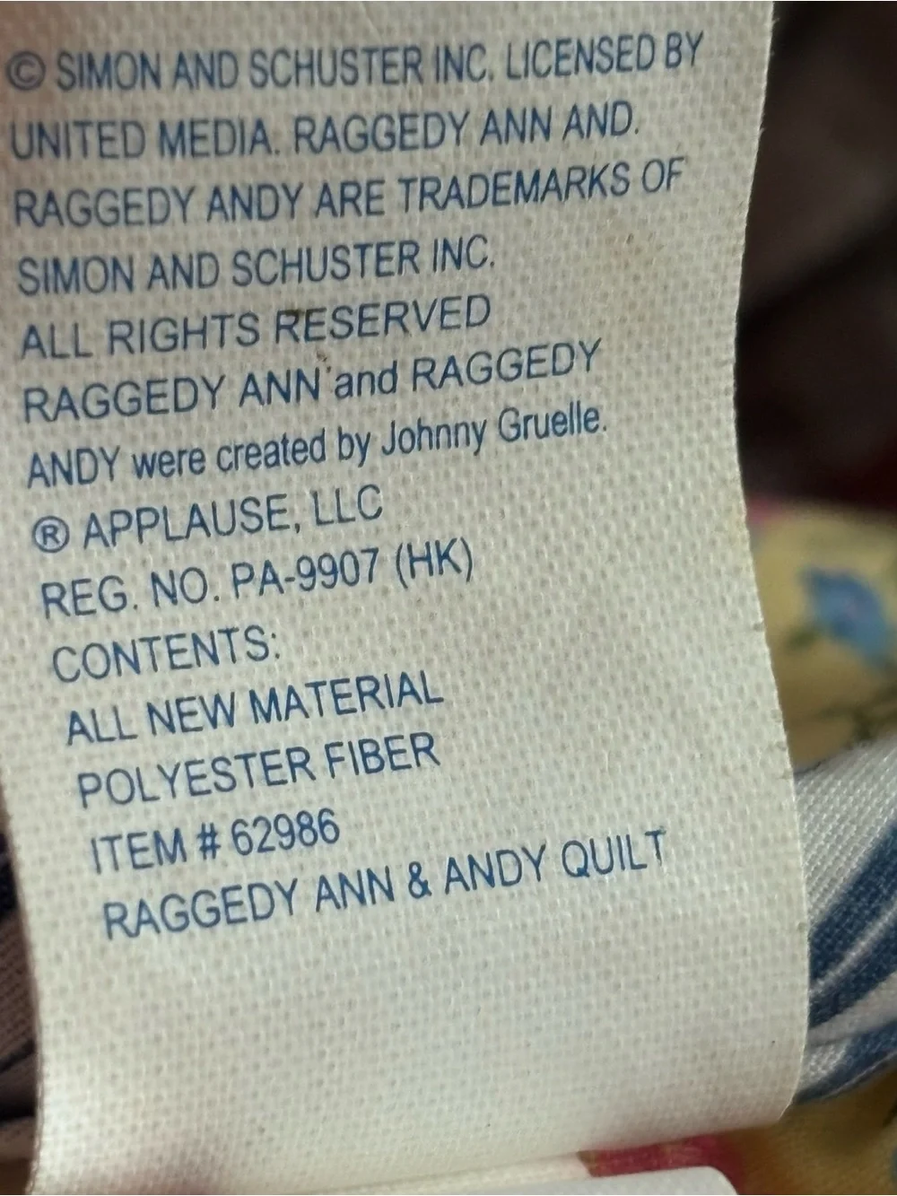 Vintage Raggedy Ann & Andy Nursery Quilt Throw Blanket 44x50 Applause